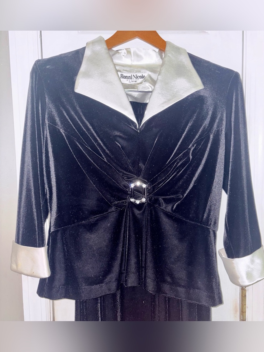 Vintage Ronni Nicole Velvet Two-Piece Set with Satin Trim - Black & Ivory